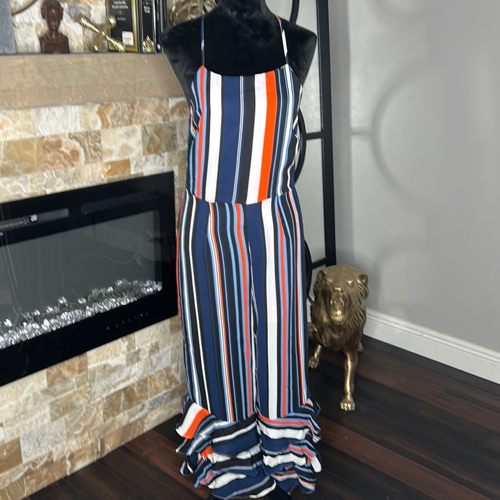 Ruffle bottom  jumpsuits  orange , black white and blue Sz Medium